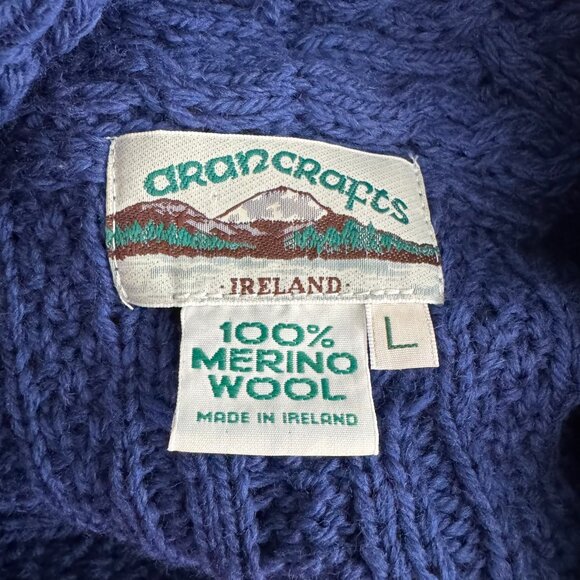 Aran Crafts Crossover Neck Fisherman Cardigan Sweater Large Blue CJ-2154 - Picture 7 of 8